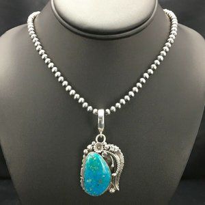 Navajo Sterling Silver Blue Necklace Pendant Ln 20